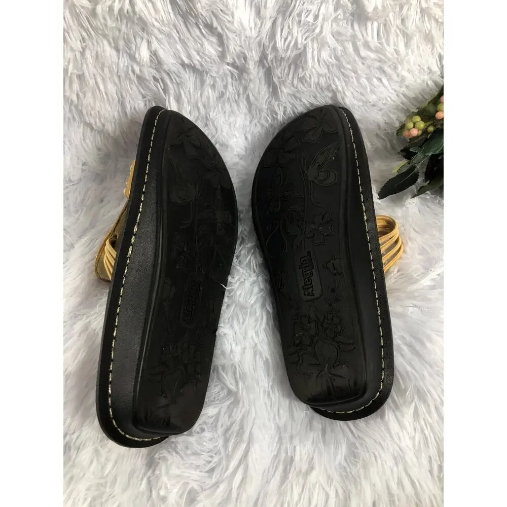 Alegria Women Pisa Beaded Leather Sandals 37 Slide Wedge Flip Flops - Picture 5 of 6